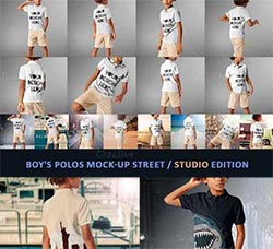 男孩T恤衫品牌展示模型(16个)：Boys Polos Mock-up Street studio